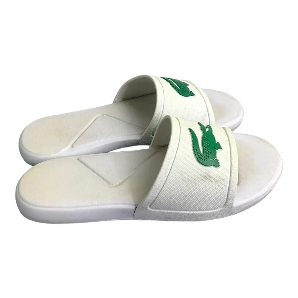 Lacoste Croco Slide Sandals Boys 5 White Green‎ Rubber Pool Designer Slides